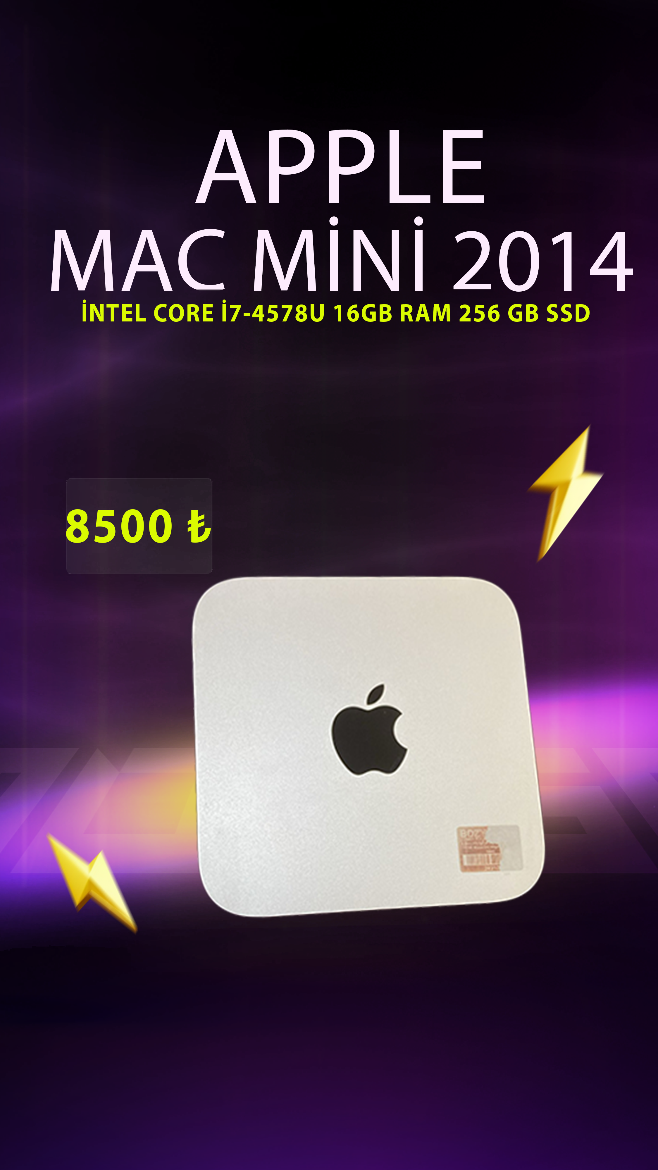 Apple Mac Mini 2014  Intel Core i7-4578U  16GB RAM  256GB SSD  macOS Mini Bilgisayar  Ofis Ev Kullanımı İçin İdeal İkinci El